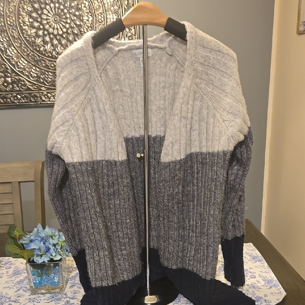 Olivia Sky Gray and Navy Colorblock Cardigan